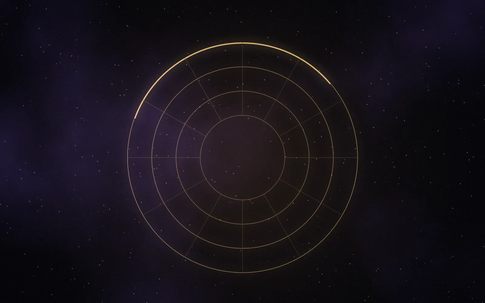 Four concentric golden circles, one arc glowing